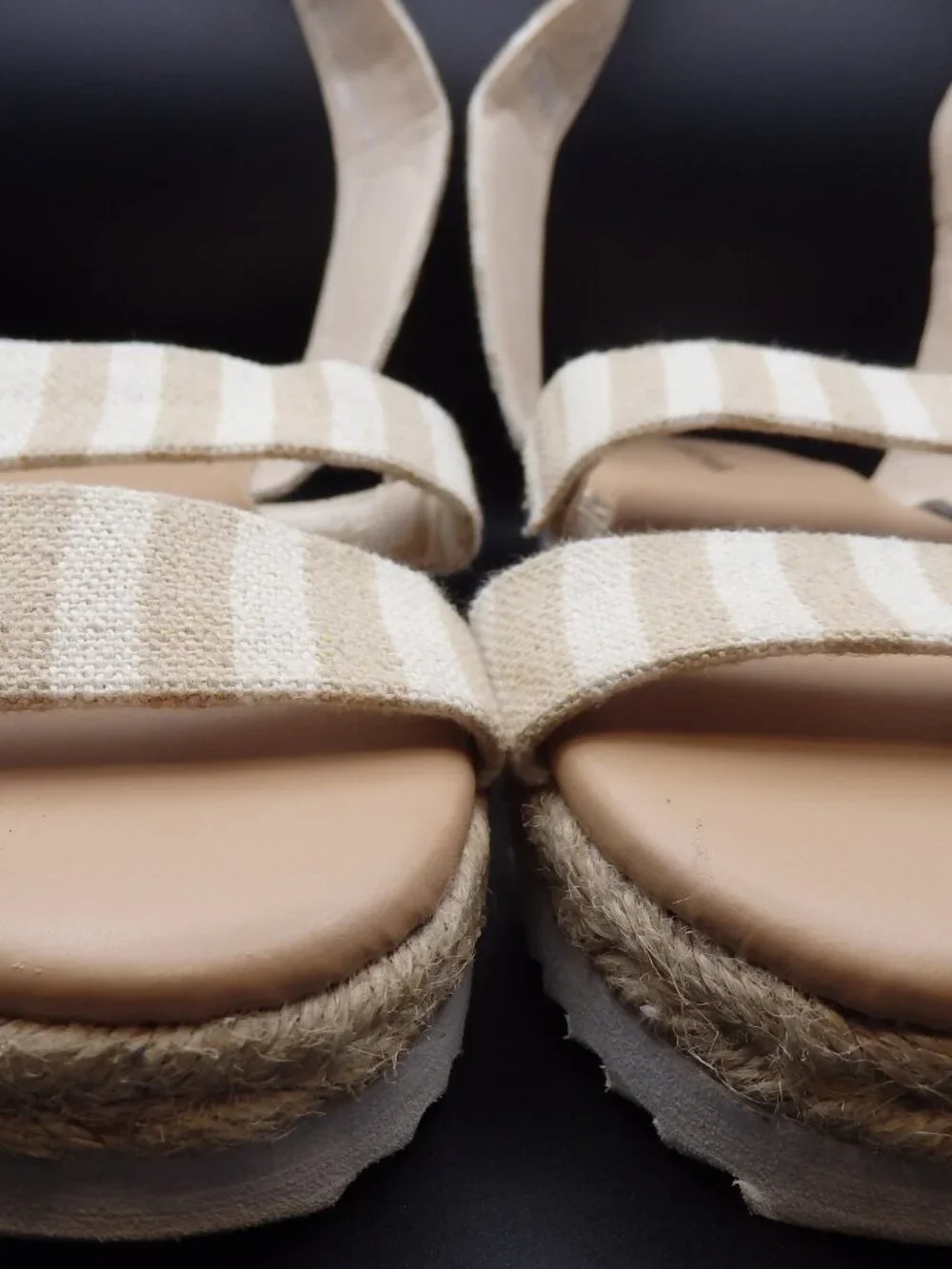JustFab White and Khaki Espadrille Platform Sandals